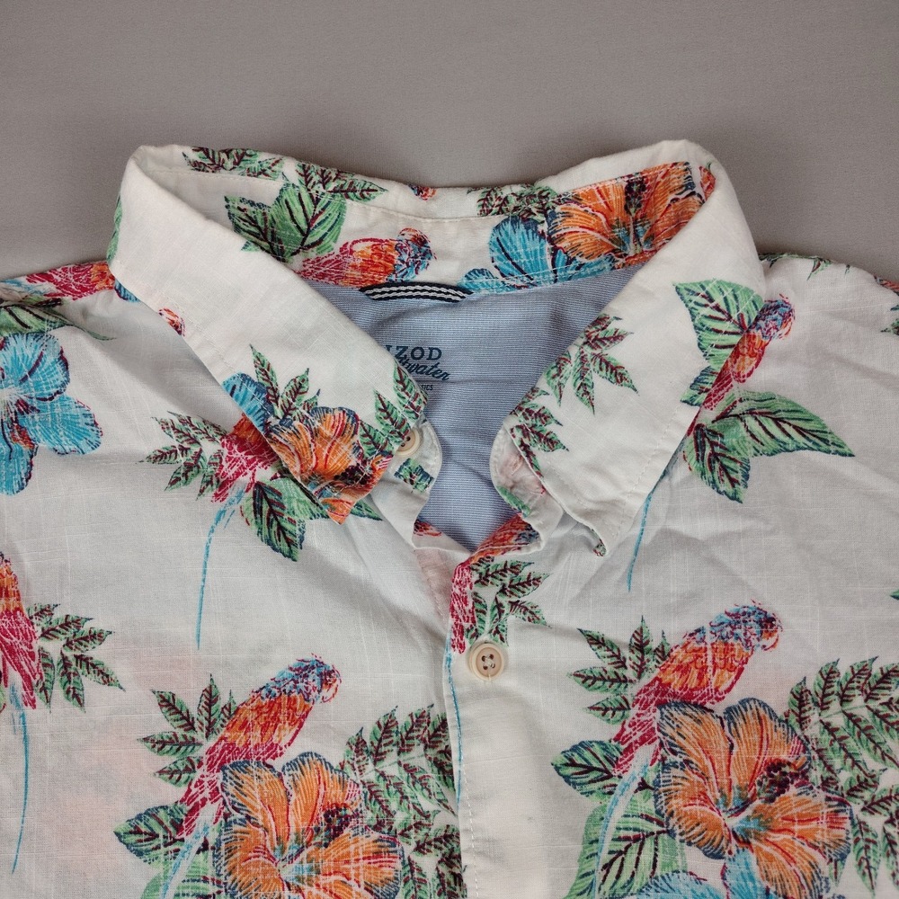 IZOD Saltwater Mens 2XL Reverse Print Parrot Tropical Linen Look Cotton Shirt - Picture 4 of 16